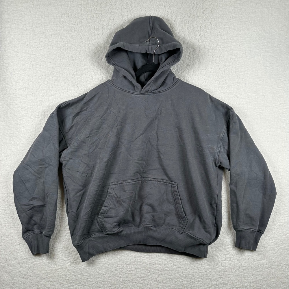 HOURS Mens Oversized Hoodie XXL Washed Charcoal Grey Cotton Streetwear Boxy Fit